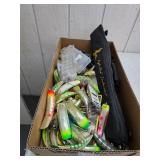 Fishing pole and large lures lot. K35
