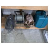 Saw, space heater, wading boots, flippers. 19-3