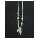 Blue Chalcedony with topaz silver necklace. 80-18
