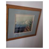 Framed art of Alaskan mountains. D-89
