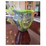 9in tall green iridescent vase by Kevin Lansam.D-9