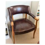 Vintage wood and leather chair. D263