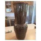 16in tall glazed brown ceramic vase. D-25