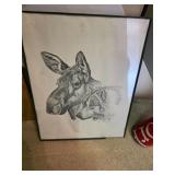 pencil art of moose and wolf by John Majak. D513