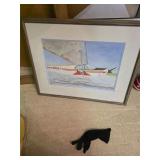 Framed, signed watercolor of a plane. D512