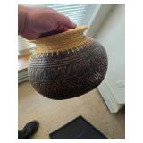 African Hand decorated gourd bowl/vase. d96