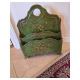 Antique Florentine style wood magazine rack. D327