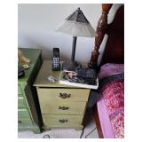 Vintage nightstand with lamp and contents. D409