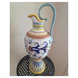 19 in hand painted ceramic pitcher from Italy. D31