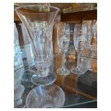 10.5in crystal vase and glasses. D307