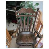 Vintage sturdy dark wood rocking chair. D387