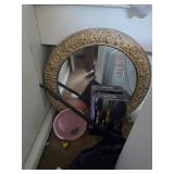 39in vintage mirror with contents. D445