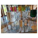 Antique lead crystal champagne glasses & more.D311