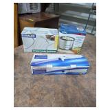 Electric knife, crock pot and glass bowls. 55-26