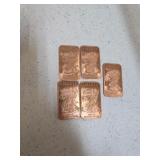 5 1-ounce copper bars. 2-5
