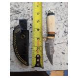 6in Damascus knife with sheath. M2
