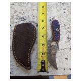 unique 6in Damascus full tang knife w/sheath. M3