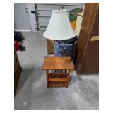 End table with magazine rack and lamp. 55-45