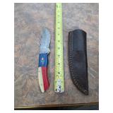 8in Damascus blade with sheath. M8