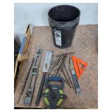 Bucket full of drill bits and tools. 40-99