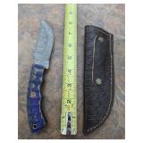 8in Damascus knife with sheath. M15
