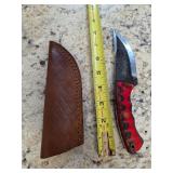 8in hand forged knife with gut hook & sheath. M20