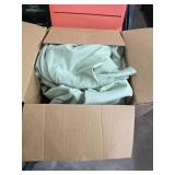 Box of tablecloths and candle holders. 13-47