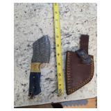 6in raindrop pattern Damascus knife w/sheath. 5-2