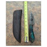 full tang 8in Damascus knife w/sheath. 5-22