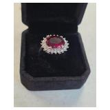 Garnet and white topaz silver ring size 7.5. 80-10
