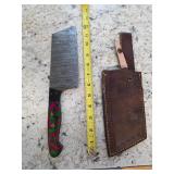 12in cleaver style Damascus blade w/sheath. 5-15