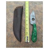 8in Damascus blade with tree carving. 5-24
