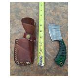 6.5in green handled full tang Damascus knife. 5-26