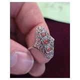 Red fire opal solid sterling silver ring. 80-1