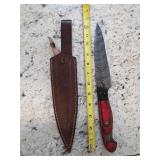 13in Damascus knife with sheath. 5-5