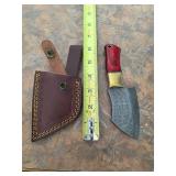 6in Raindrop Damascus knife w/sheath. 5-28