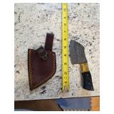 6in Damascus knife with sheath. 5-7