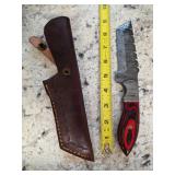 9in Damascus knife with sheath. 5-12