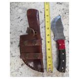8in full tang Damascus knife with sheath. 5-11