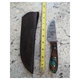 8in Damascus blade with skull & sheath. 5-13