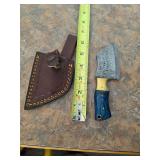 6in Raindrop Damascus blade w/sheath. 5-30
