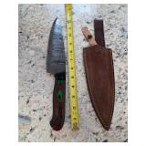 13in Damascus blade with sheath. 5-10