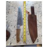 13in Damascus blade with sheath. 5-14