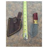 6in raindrop Damascus knife with sheath. 5-20