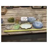 11 hobnail blue dessert plates, seven other