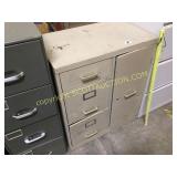 Tan metal, three drawer, office file cabinet