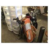 Set of Wilson, golf clubs, three golf bags, golf