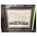 Sailing ship print, framed and matted, 22' x 23ï¿½