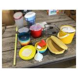 Large block of plastic dishes and storage