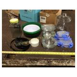 A lot of kitchen, glassware, griddle rings, nine